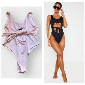 NEW PLT pink crinkle cut out belted swimsuit